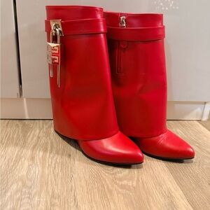 Givenchy Red Heeled Boots with Gold Accent